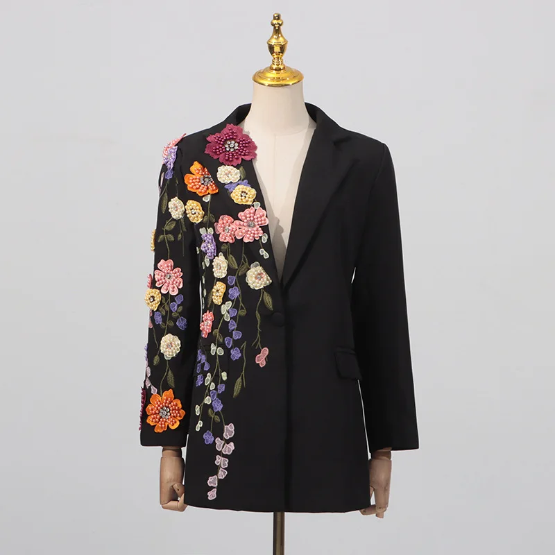 HKSH Herbst Neue Frauen Chic Blazer Gestickte Dreidimensionale Blume Einzigen Taste Slim Fit Elegante Stilvolle Casual Mantel HK9950