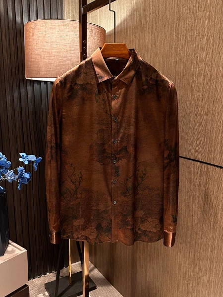

High Quality Silk Long Sleeve Shirt Men's Fashion Urban Style Breathable Lightweight Summer New Chinese National Style