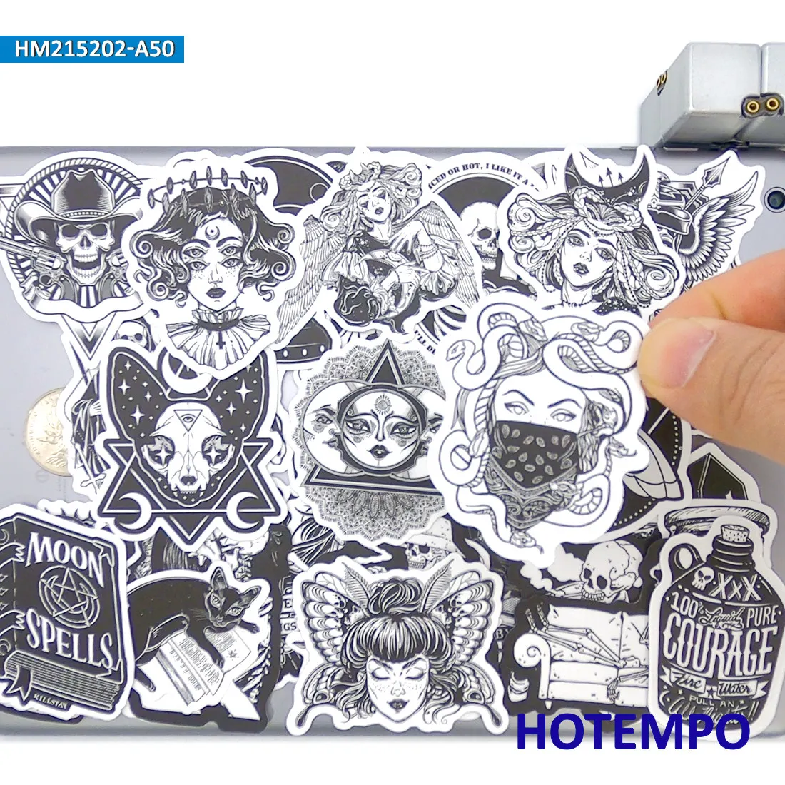 Retro Gothic Art Stickers Set, Skull Monster Demon Witch Cthulhu, for Laptop Car Phone Motorcycle, Fun Sticker Pack, 20/30/50PCS