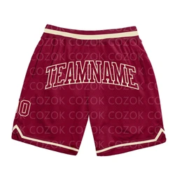 Custom Dark Red Authentic Basketball Shorts 3D Printed Men Shorts Your Name Mumber Quick Drying Beach Shorts