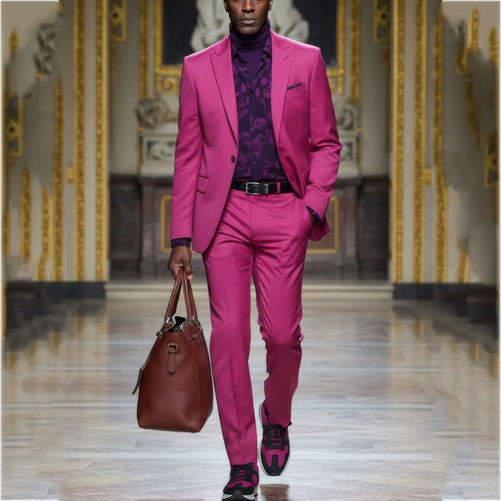 

Modern Style Men Suits Two Pieces Peaked Lapel Blazer Pants Chic Single Breasted Formal Male Clothing Party Prom Man Set