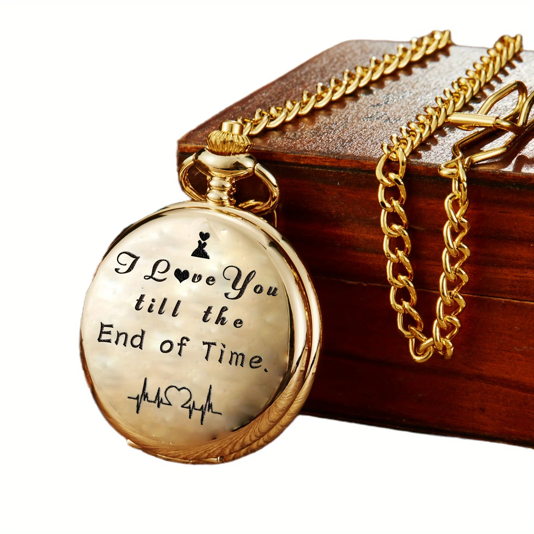 I Love You Till The End Of Time Retro Quartz Pocket Watch - Perfect Valentine's Day Gift for Men and Women - Romantic Pendants