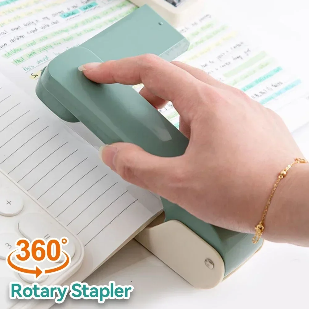 360° Rotatable Heavy Duty Stapler Effortless Long Stapler School Home Office Use Paper Staplers Extractor Bookbinding Supplies