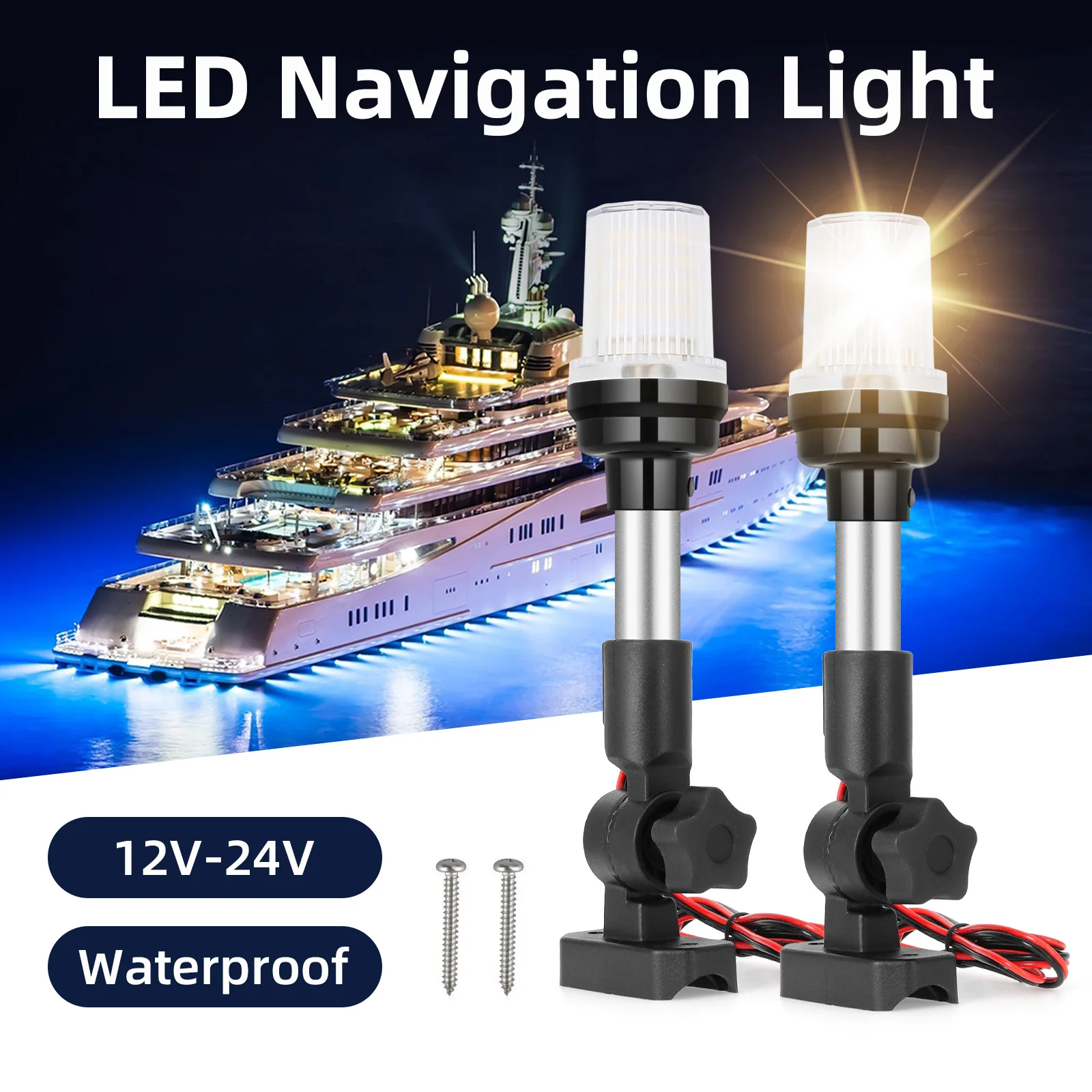 

12V ~ 24V 360 ° Rotate LED Boat Navigation Light Adjustable Marine Pure White Sailing Light Lights Yacht Stern Light Anchor Lamp