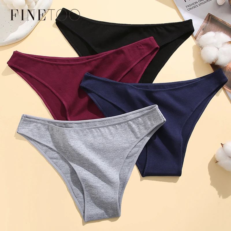 FINETOO Solid Color Cotton Panties Women M-2XL Comfortable Underwear Low Waist Briefs Ladies Soft Underpants Female Lingerie New