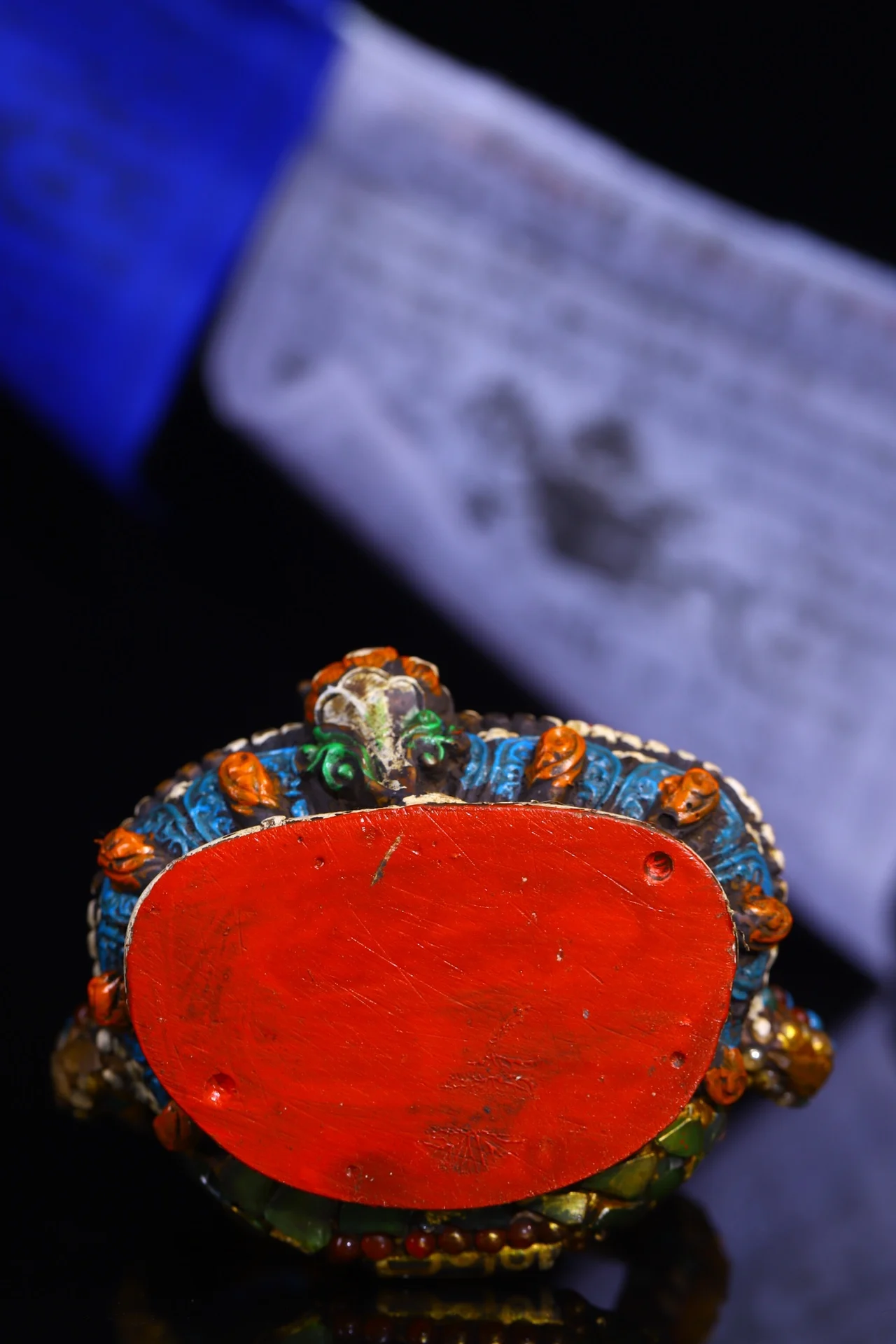 Old Xizang Folk Collection Old Natural Yak Bone Filigree Mosaic Gem gZi Beads Yellow Jambhala Tibetan God of Wealth Buddha