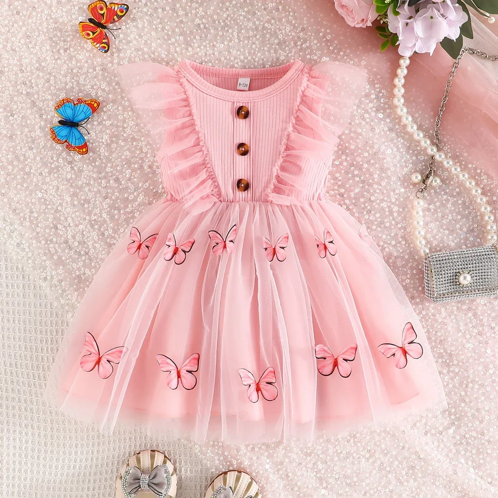 Dress For Kids 9 Months - 4 Years old Summer Sleeveless Cute Butterfly Tulle Princess Dresses Ootd For Baby Girl