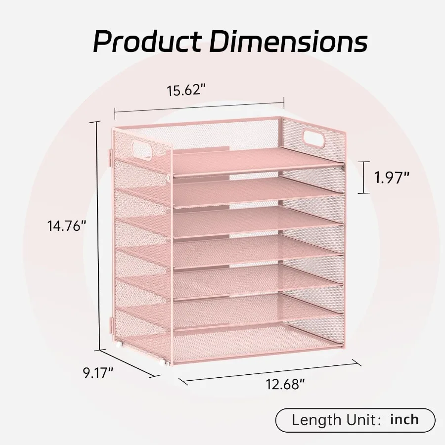 منظم ورق من 7 طبقات بتصميم شبكي ومقابض لتخزين سطح المكتب بكفاءة في إعدادات المكتب والمدرسة - أسود وردي - #3
