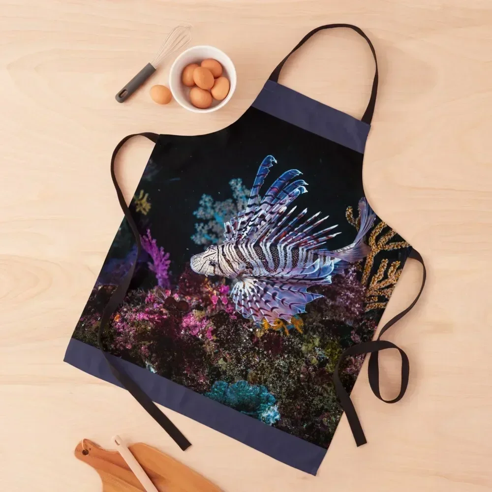 

Colorful Lionfish at deep coral reef Apron christmas 2025 for kitchen useful For Men Beauty Apron