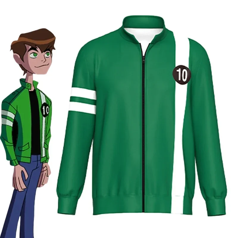 

Anime Ben 10 Ben Tennyson Cosplay Costume Adult Unisex Green Coat Jacket Top Uniform Zipper Sweater Sweatshirt Halloween Clothes