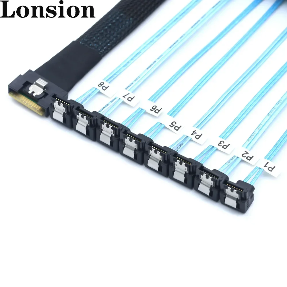 

PCIE Slimline SAS SFF-8654 8I Полное покрытие для высокоскоростной линии 8-портовый кабель SATA 90 градусов