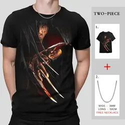 New Men's Casual Short-Sleeved Novelty Horror Element Printed T-Shirt Daily Home Exercise High-Quality Polyester Vintage Tops