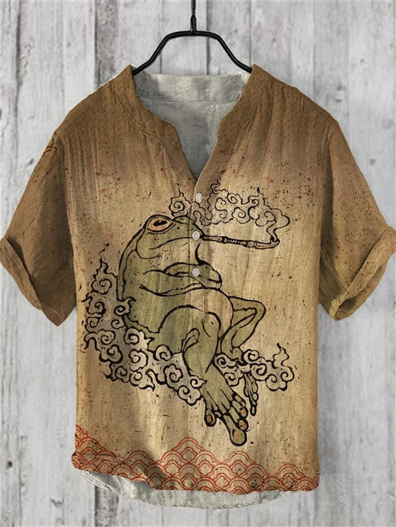 

New men's casual linen shirt loose top short sleeved elegant men's shirt for spring and summer