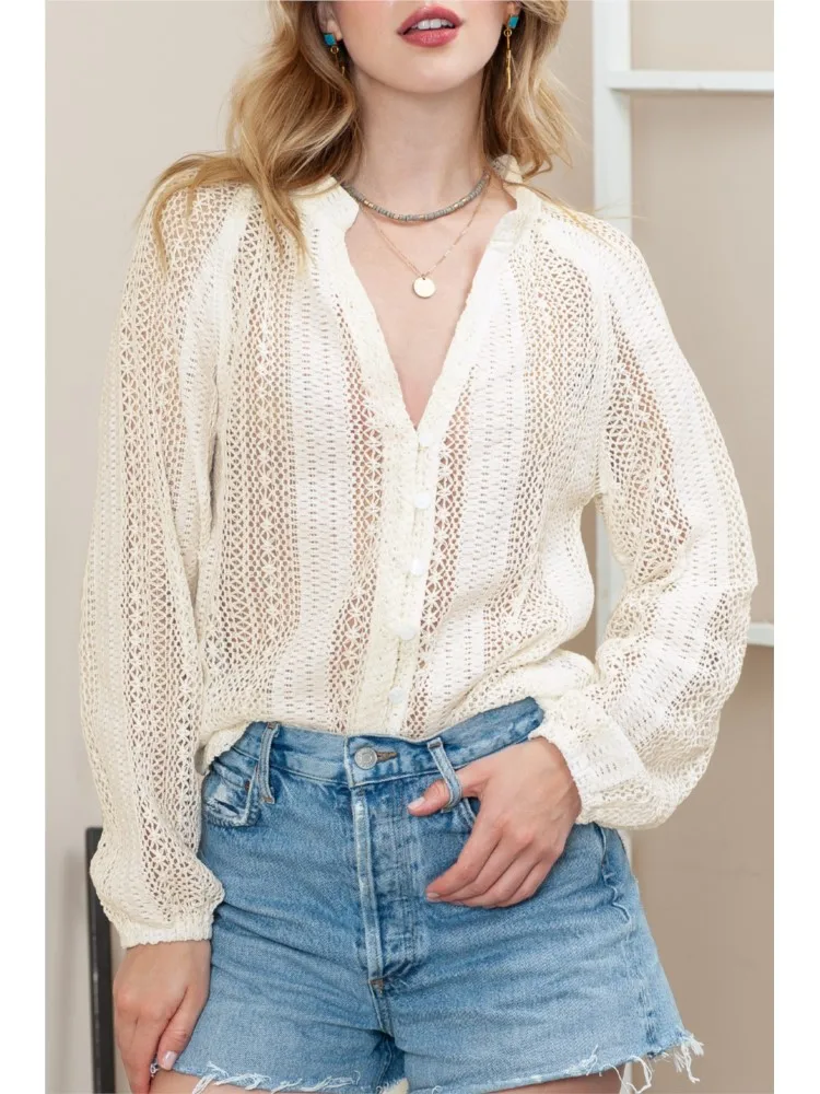 Casual Blouse Shirt for Women Vintage Long Sleeve Blouses 2026Summer Elegant Ladies Blusas Boho Beach Hollow Out Lace Top blouse