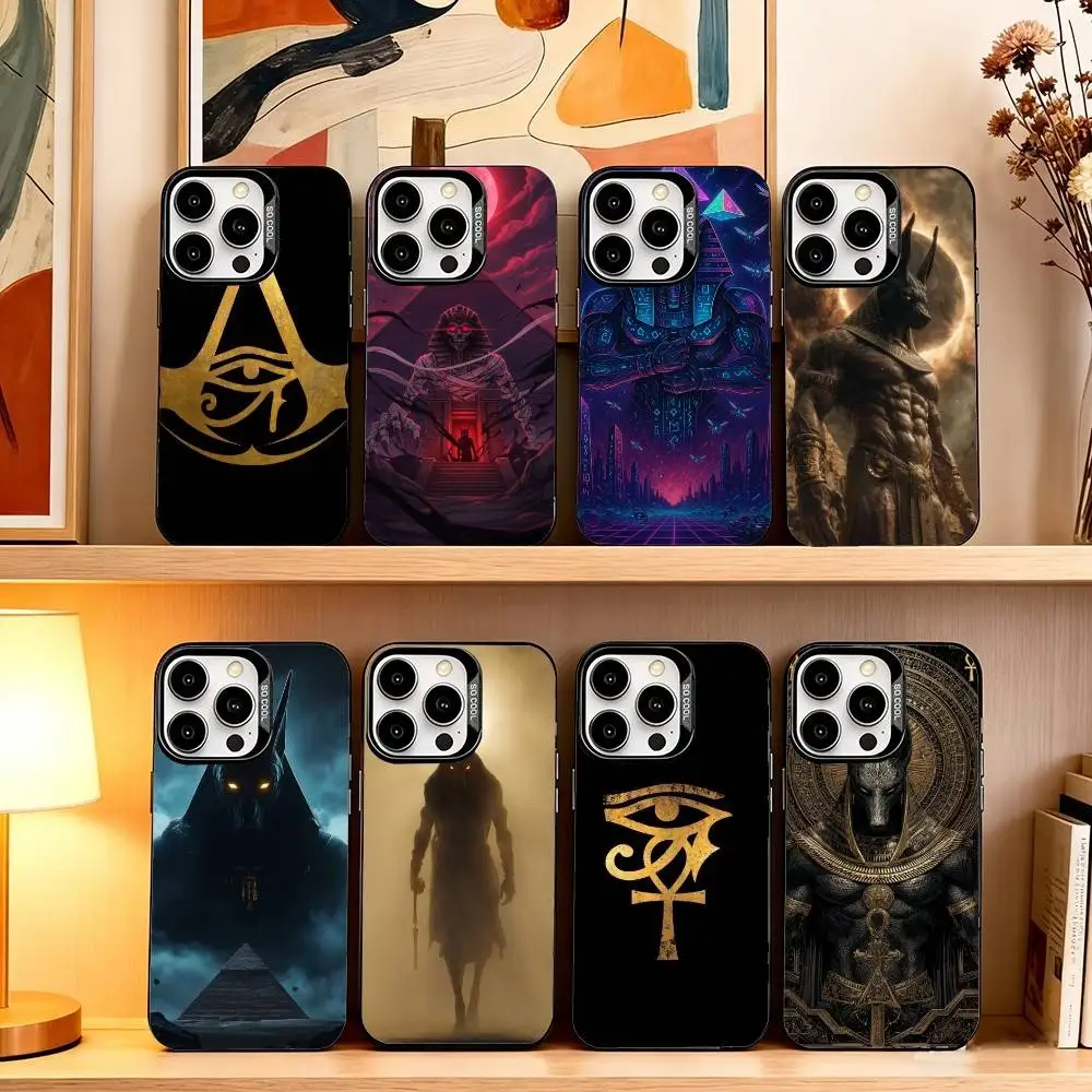 

Egyptian Pharaoh's Mummy Phone Case For iPhone 17,16,15,14,13,12,11 Plus,Pro Max,XS,Colored Silver Plated Inside Cover