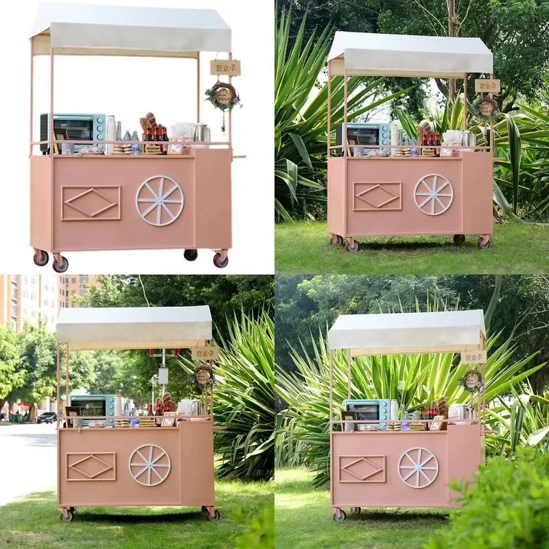 Mobile Hand Push Snack Cart Outdoor Night Market Food Trolley Promotional Supermarket Activity Stall with Wheels