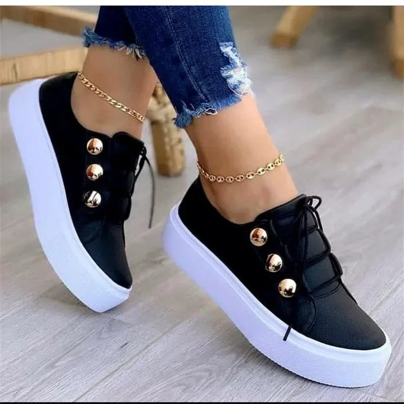 Zapatillas de deporte informales de piel sintética para mujer, zapatos vulcanizados con plataforma, a la moda, primavera, 2024