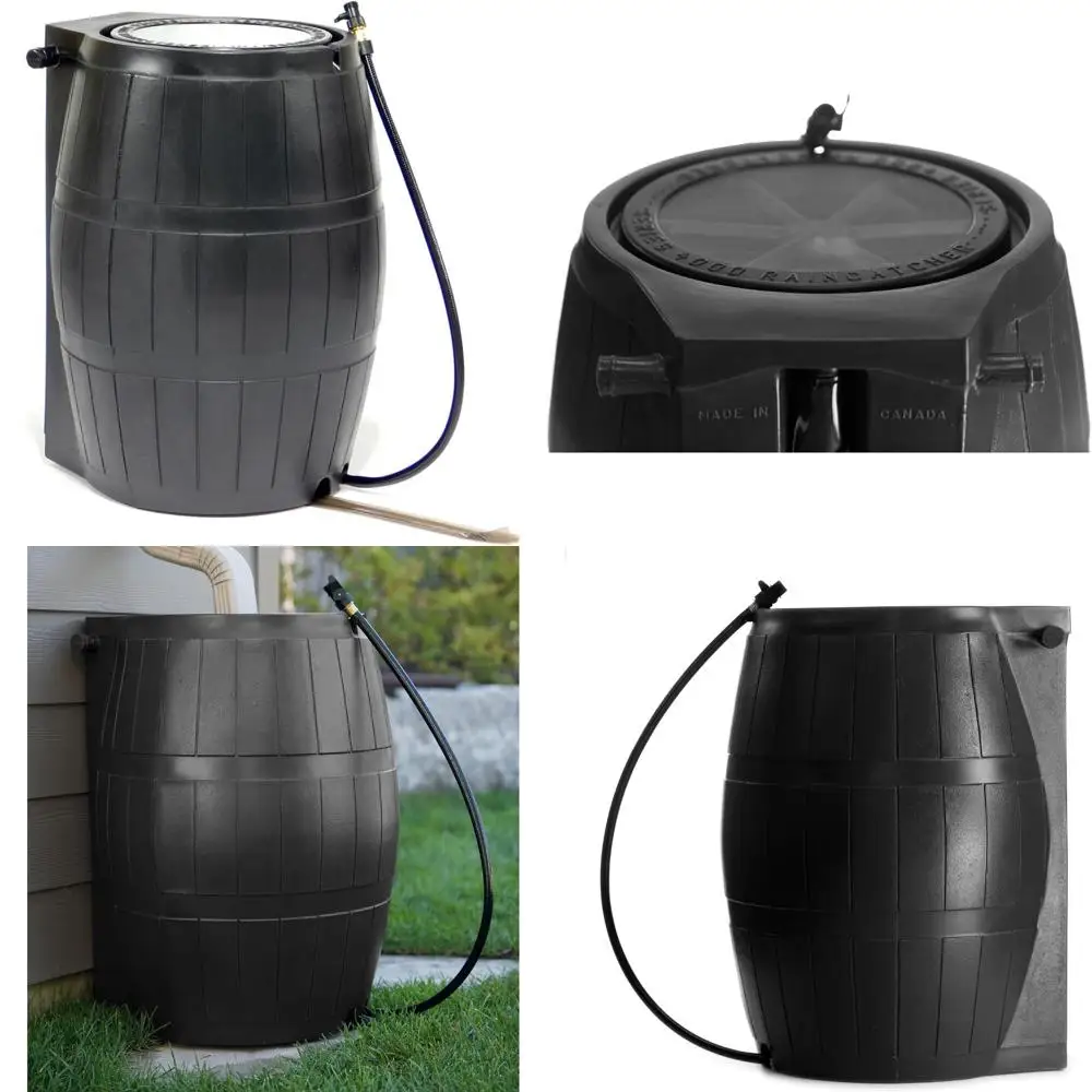 50-галонный резервуар для сбора дождевой воды, бочка для сбора воды большой емкости, черный