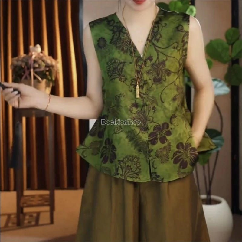 women's 2026 summer new chinese art retro trendy vest top creative female sleeveless top women's outdoor simple buckle vest top