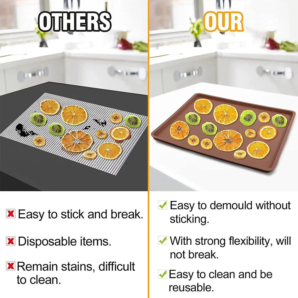 

3Pcs Silicone Premium Nondeformable Tray Raised Edge Fruit Jerky Meat Dryer Baking Mat Dehydrator Sheets