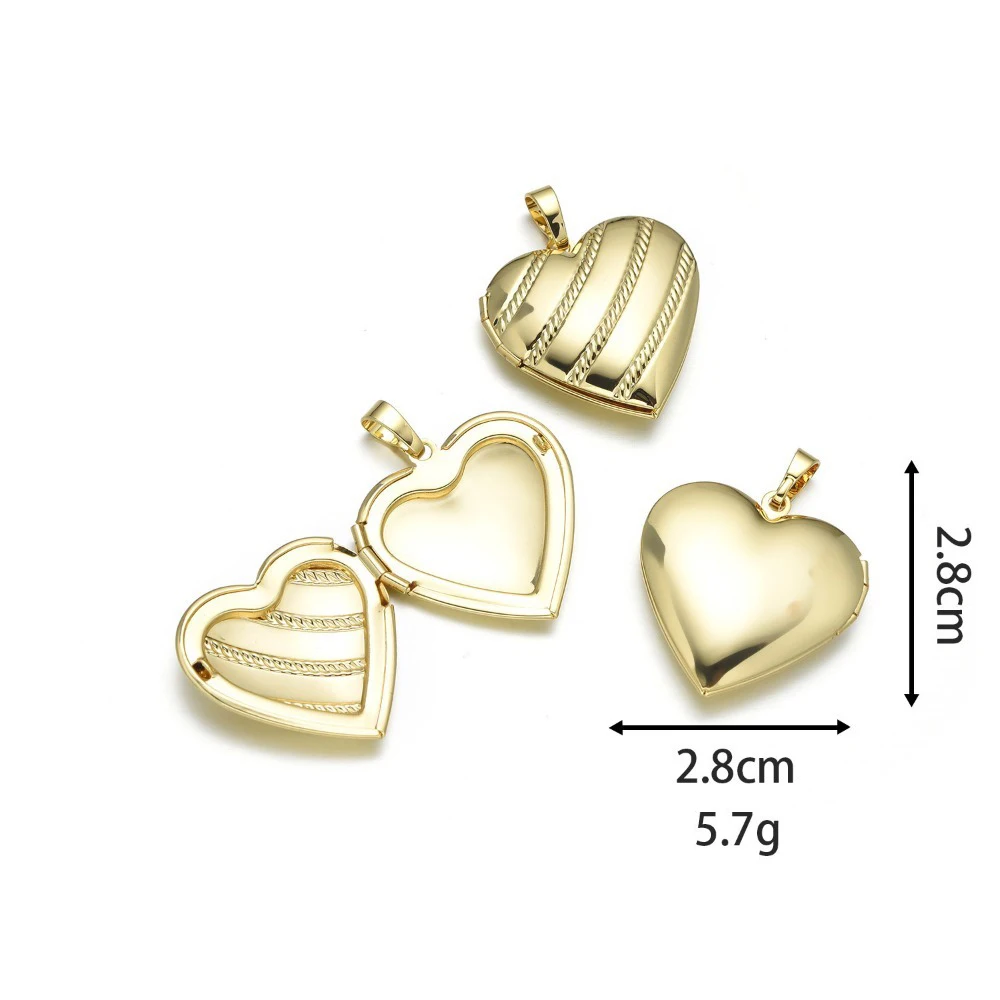 3 Pcs Copper Plated Gold Heart Pendant DIY Jewelry Accessories Necklace Making Love Relief Openable Photo Box Glossy Charm Parts