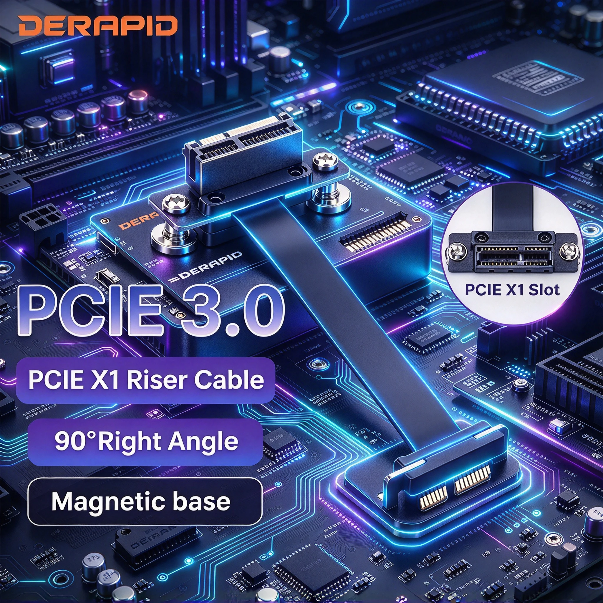 PCIe 3.0 X1 Riser Cable 10cm 90° Right Angle Magnetic Base PCI-E Extension Cord Support X1 X4 X8 X16 for WiFi NVMe Ethernet Card