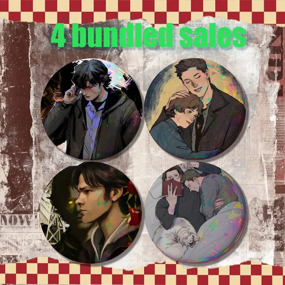 Dean Sam Winchester Fanart Brooches for Backpack Accessories 32mm Round Enamel Pins 4-piece set Cartoon Anime Badge