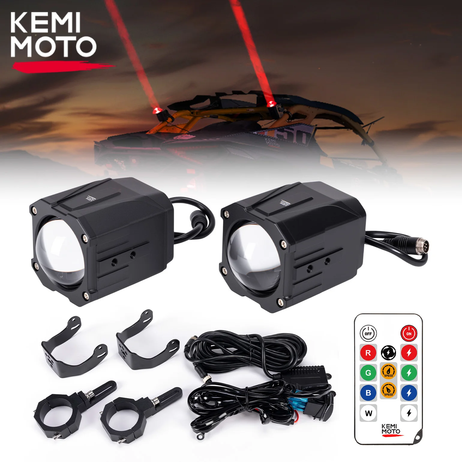 

KEMIMOTO Whipless LED Whip Lights Compatible with Polaris RZR Ranger for Can-Am Maverick X3 Defender Fit 1.5-2in Roll Cage
