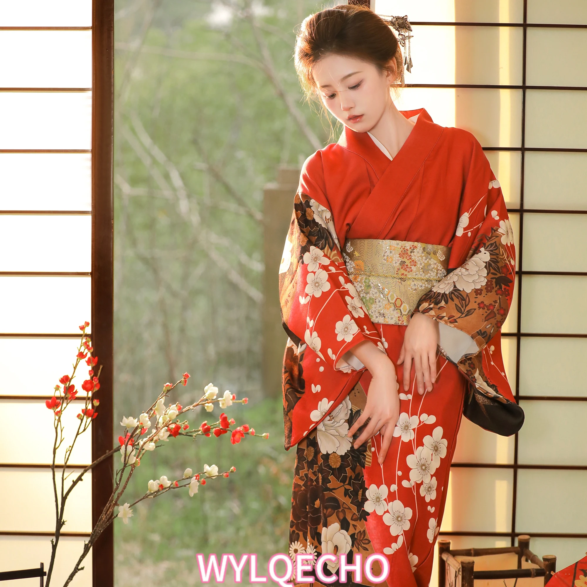 Red Kimono Women Japanese Traditional Yukata Haori Kimonos Cosplay Gown Female Summer Fashion Photography Clothes Formal Dress