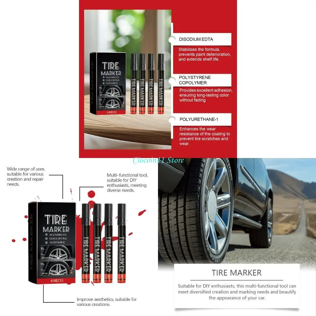 

Y1UB Waterproof Tire Labeling Marker Pens High Capacity Long Lasting Tire Paint 4pcs
