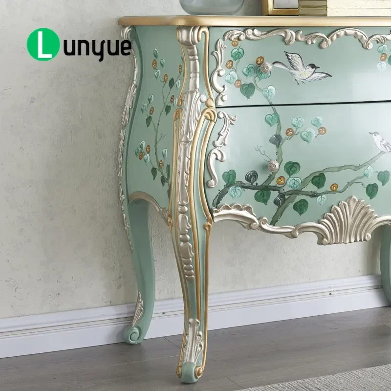 Green Solid Wood Entrance Cabinet Living Room Drawer Storage Chest Wall Mounted Locker Bedside Table Home Furniture Organizer