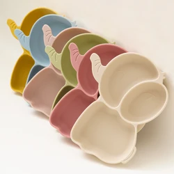 Piatto a forma di elefante del fumetto per neonato con Silicone ciotola di alimentazione per bambini aspirazione BPA stoviglie per bambini gratis piatti da pranzo