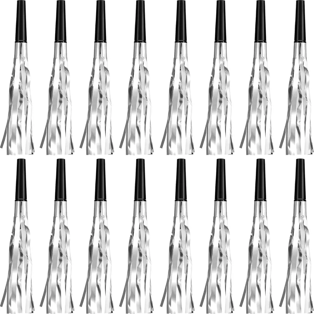 

24 Pcs Noise Makers Party Favors Silver Blowers Glitter Noise Makers for Sporting Events Fun Party Horns Metallic Fringe