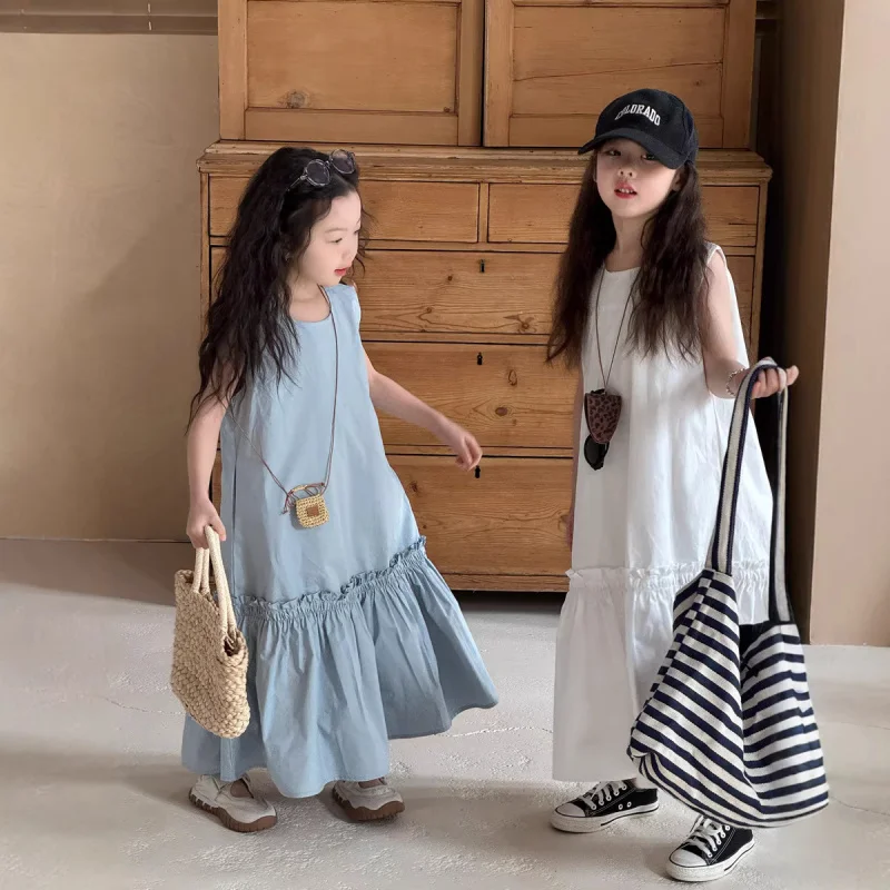 

Princess Yuyu Girls' Summer French Sleeveless Mid-Length Dress Children's casual and stylish vest dress