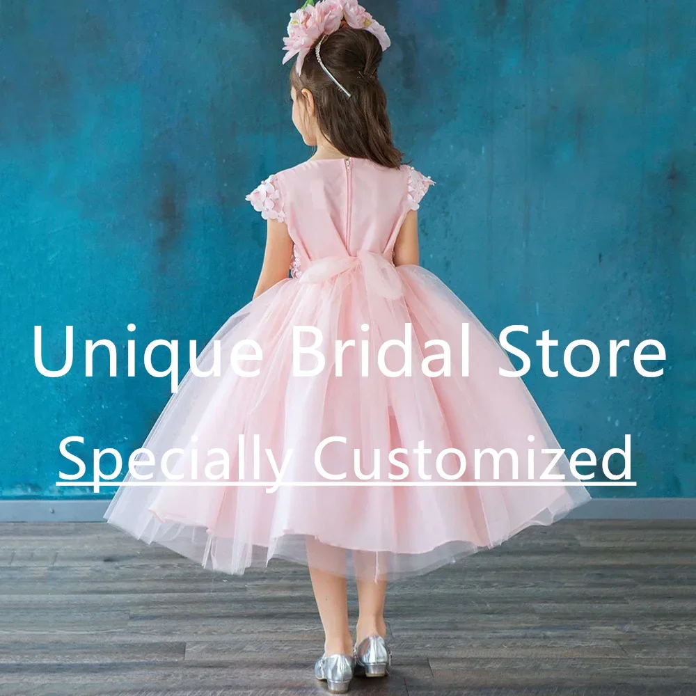 Customized Exquisite Flower Little Girl Dress Baby Dresses Sleeveless Beautiful Appliques A-line Short Tulle Kid Evening Gown