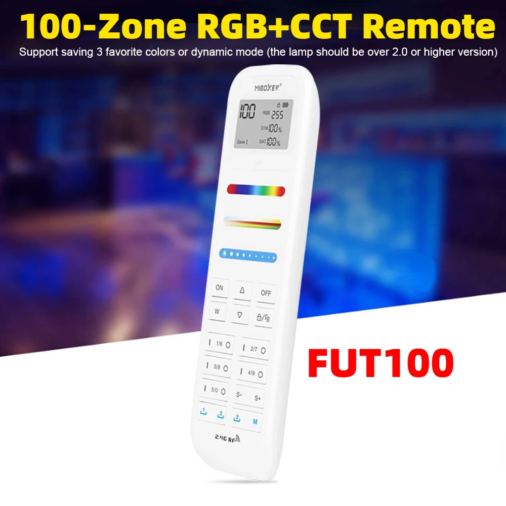 

Miboxer 100-Zone FUT100 RGB+CCT LED Remote Controller 2.4G RF 16Millions Colors Adjustable for Miboxer 2.4G RGB+CCT Led Light