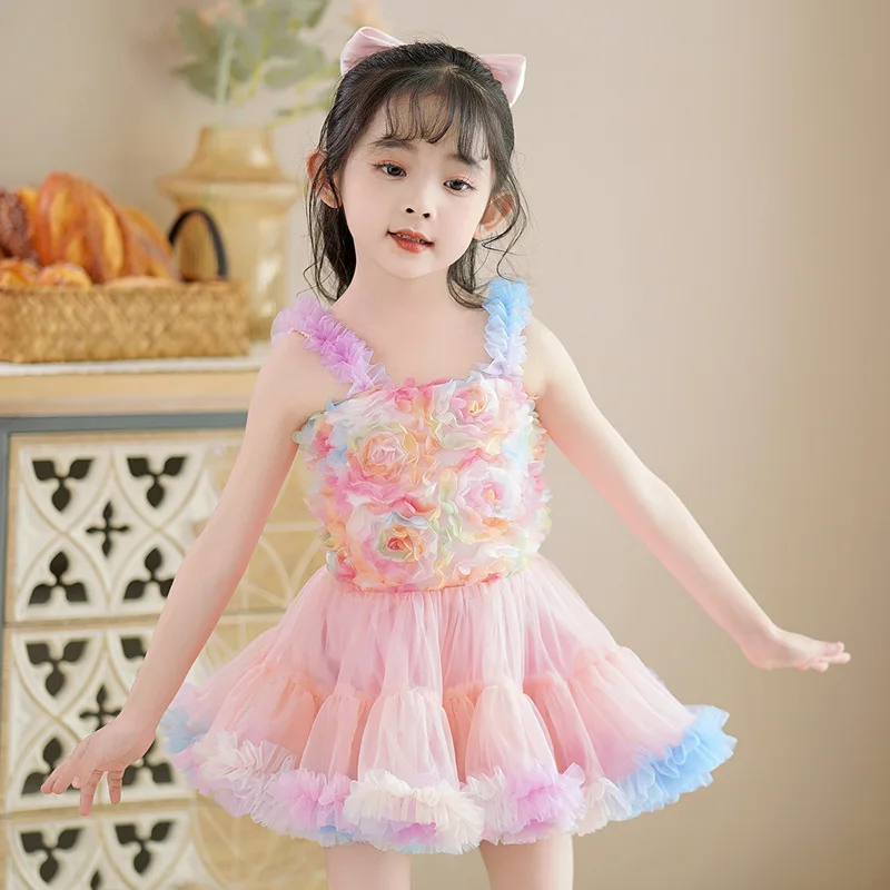 Girls Tutu skirt summer children's convex dance princess suspender dress children's baby cake fluffy gauze skirt