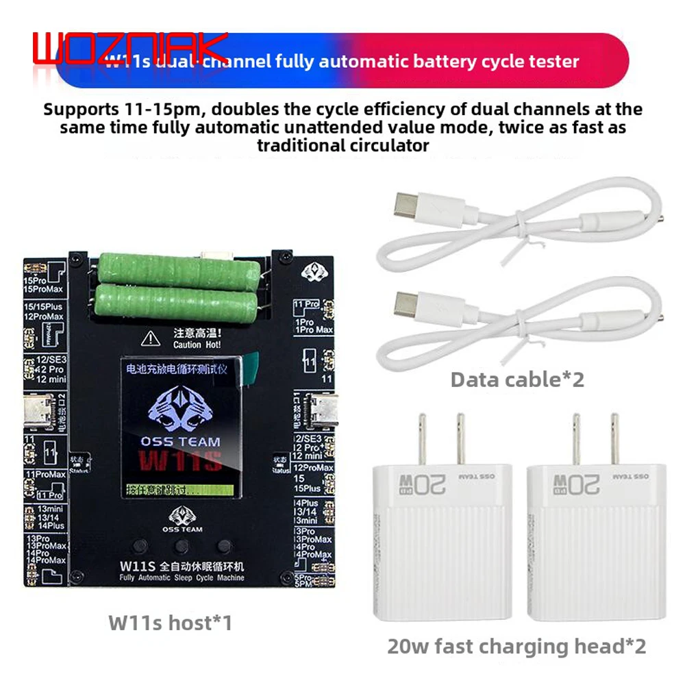 OSS W11S Battery Calibrator Efficiency Tester Full-automatic 100% Health Rises For iPhone 11-15 ProMax Battery Data Modify Tool