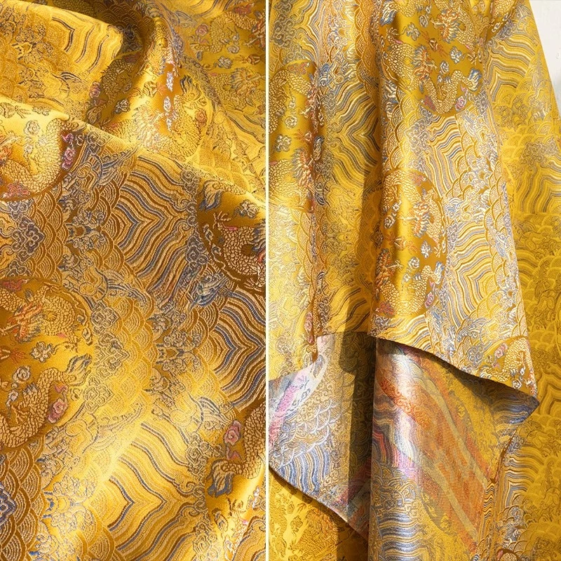 Chinese Style Brocade Fabric Handmade Home Sewing Gold Dragon Jacquard Textile Tang Suit Hanfu Qipao Designer Crafts Materials