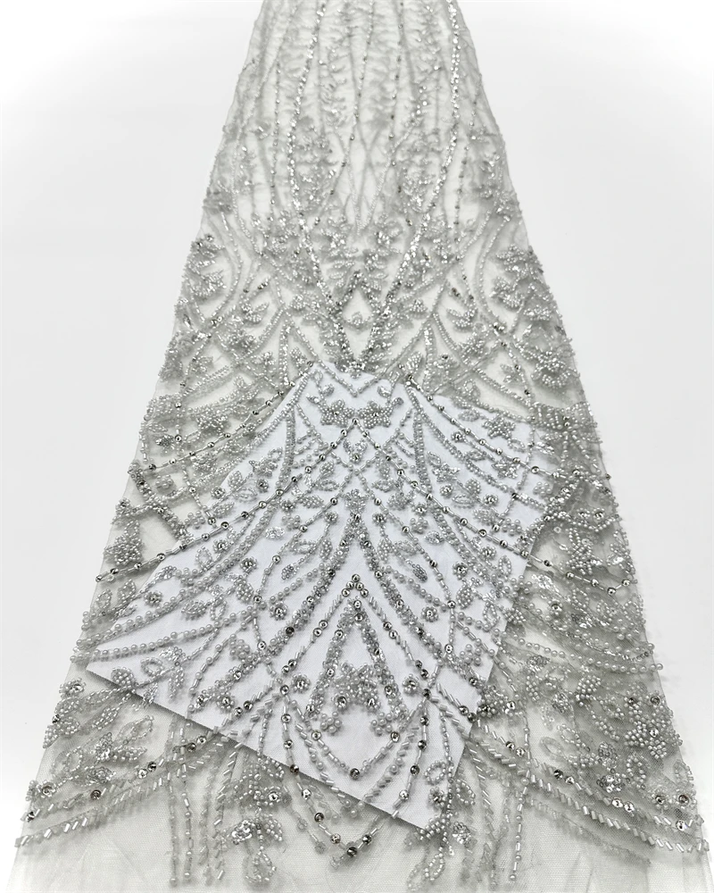 

Luxury Hand Beaded Lace Fabric Bridal FabricWedding Fabrics French Nigerian Sequins Beads Embroidered