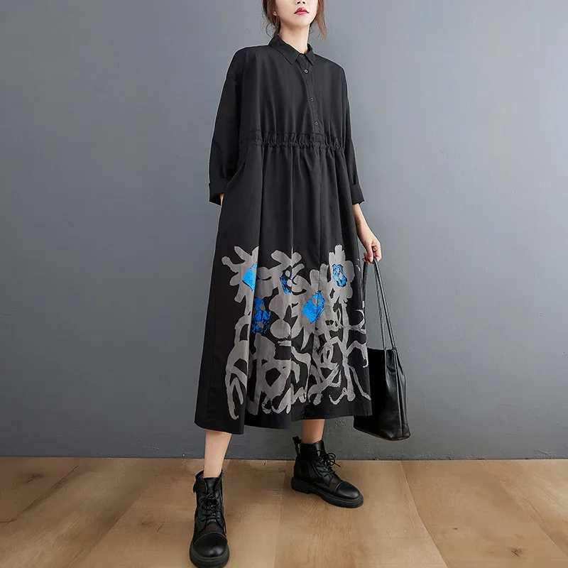 Summer Cotton Midi Dress Big Size Long Sleeves Shirt Dress Comfortable And Stylish Effortless Elegance For Every Stylish Woman