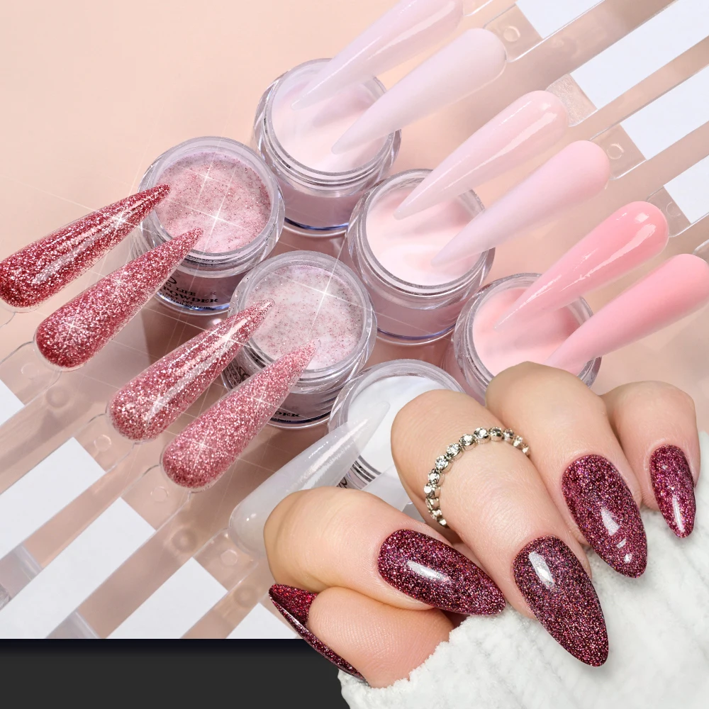 

6pcs Matte Nude Pink Acrylic Nail Powder Set Glitter Dark Red Crystal Powder Pigment For Nails Extension Manicure Carving Pigmen