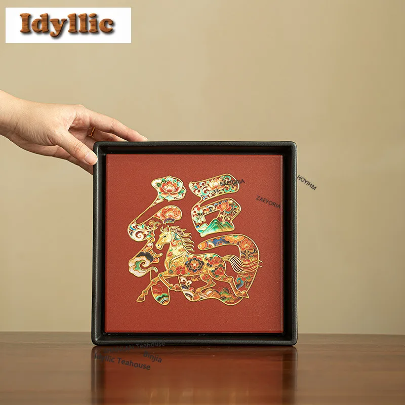 Gold Stamp Horse Tea Tray Afternoon Tea Dessert Plate Coffee Storage Board Teapot Stove Insulation Dishes For Serving Services