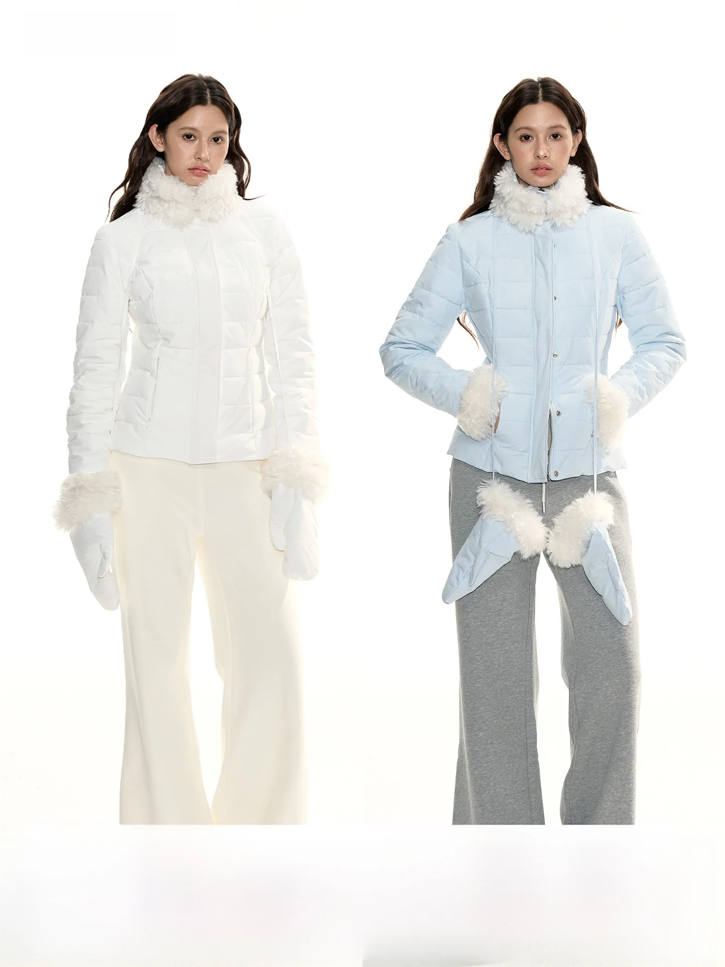 

RedBling Original Design Slimming ort Quilted Jaet with Fur Collar Dual Color Ribbed down Winter New Sle Women's Coat