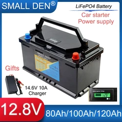 New12V 80Ah 100Ah 120Ah Car starter Lifepo4 Rechargeable Battery For 12.8V E-Boat RV Solar UPS Portable power supply+10A Charger