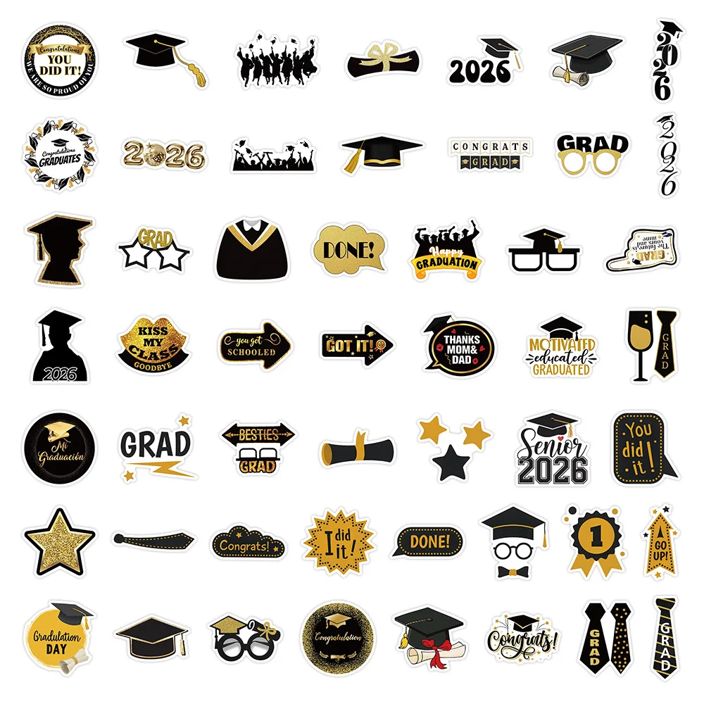 

50PCS 2026 Graduation Season Sticker Happy Graduation Graffiti Festival DIY Decorative Phone Case Waterproof Sticker Kids Toy