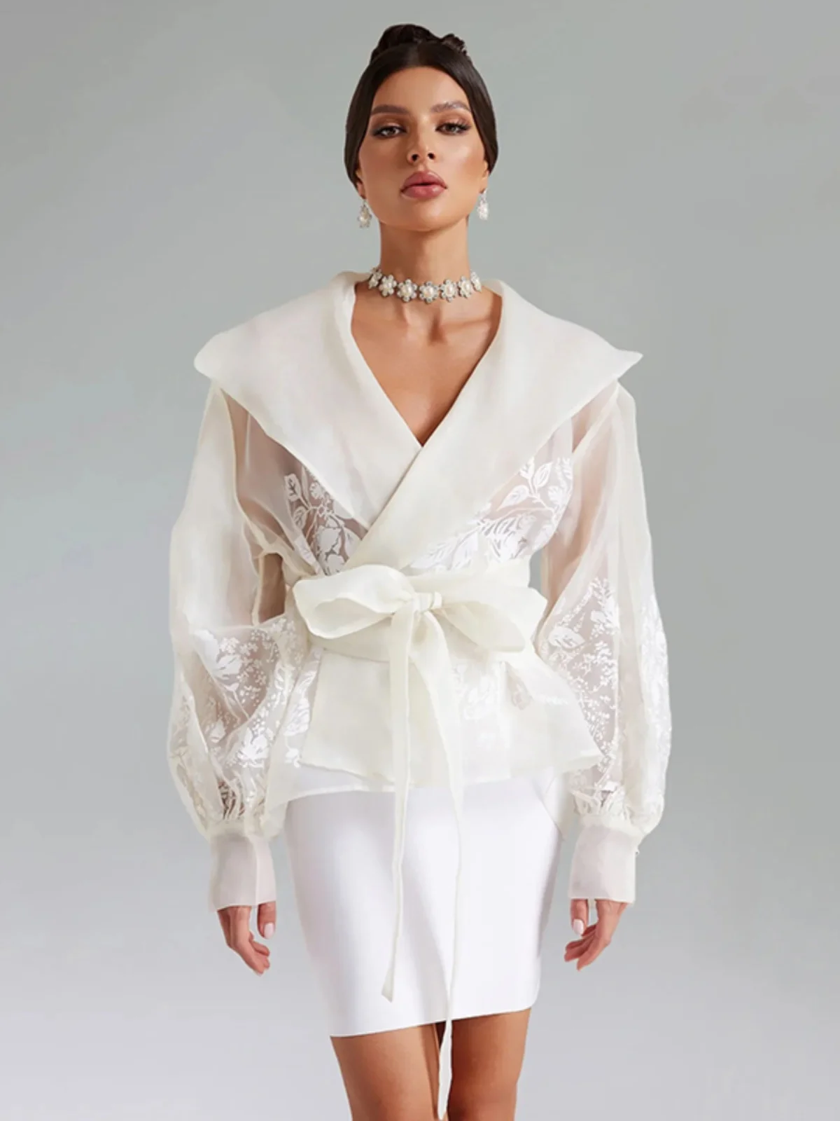 

VGH Faion: Элегантный топ с длинными рукавами из органзы, французский стиль, смесь полиэстера и хлопка