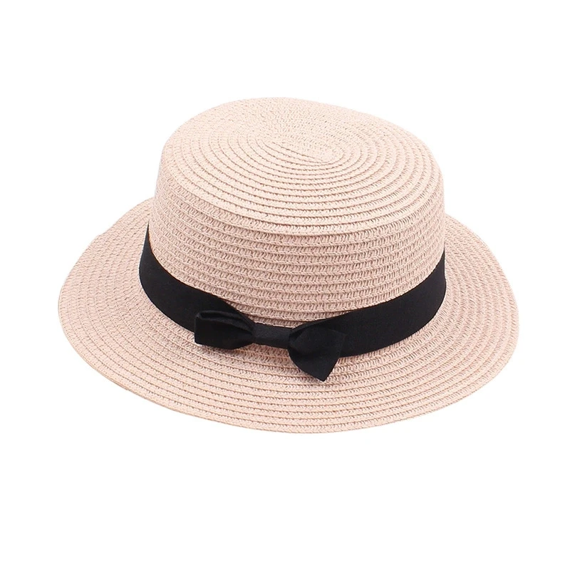 Damen-Sommerhut im britischen Stil, einfacher Strohhut mit kleiner Krempe, koreanischer Stil, Schleifenknoten, flacher Sonnenhut, beliebter Damen-Strohhut – Detail 20
