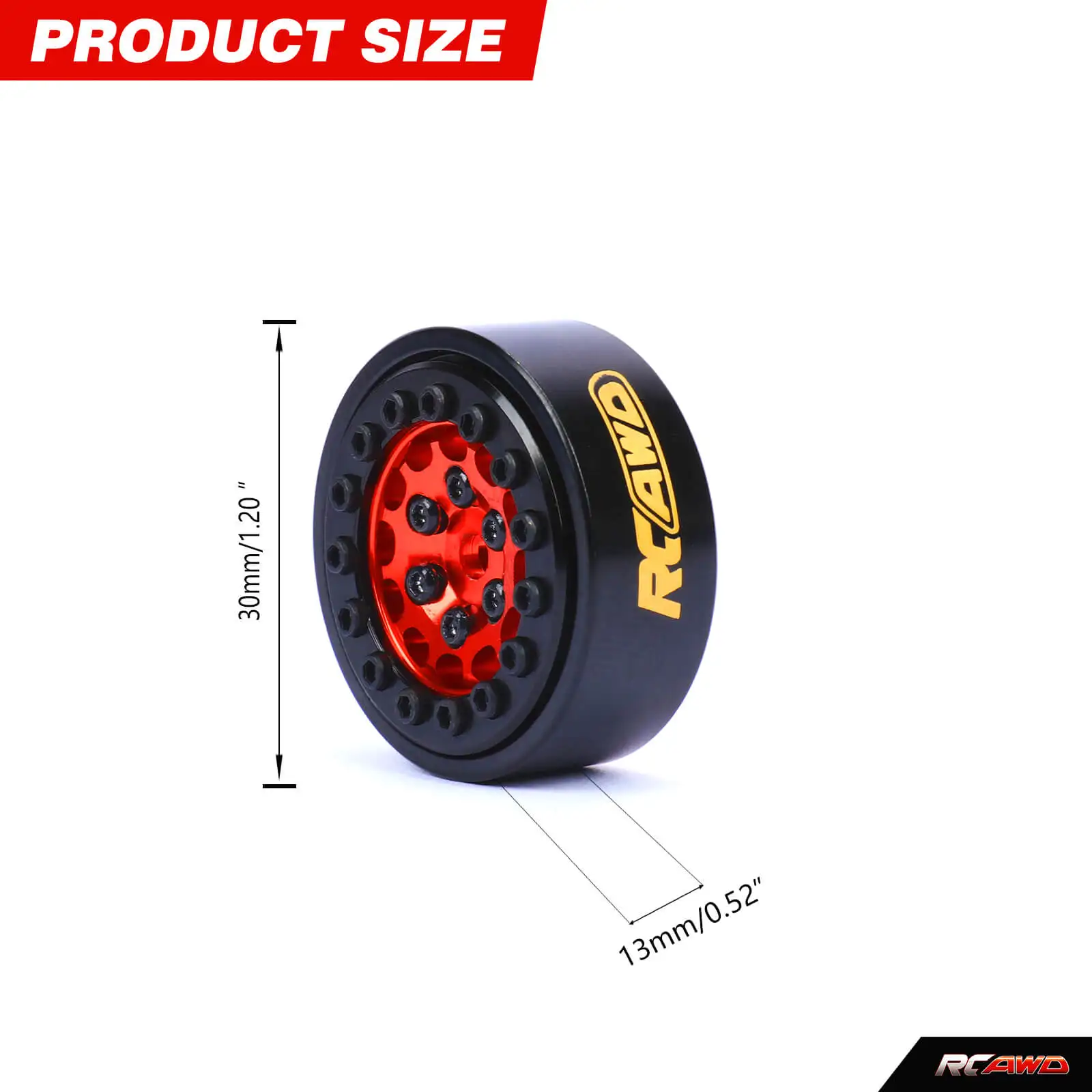 Alloy 26*13MM H7MM 12 hole alloy red wheel frame+black clip 1.0 26g for Axial 1/24  SCX24 crawlers upgrades parts