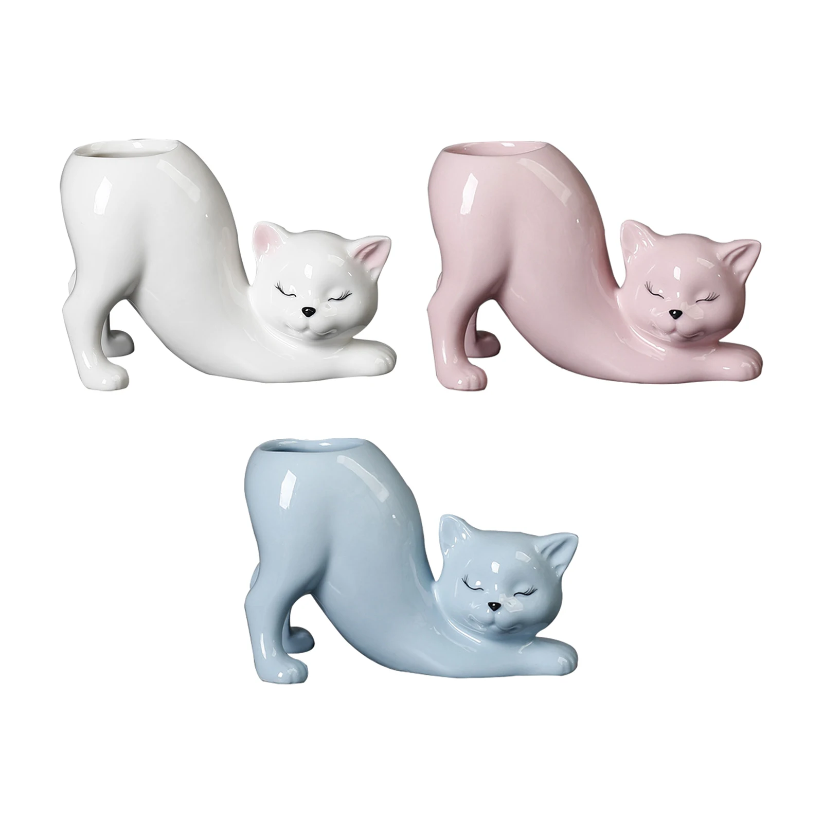 

Cartoon Cat Flower Pot Cute Cat Tail Planting Pot Ceramics Porcelain Flower Vase for Garden Home Decoration Courtyard Bedroom